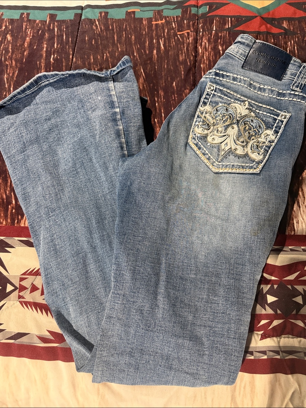 Embroidered Pocket Light Blue Bootcut Jeans - Women